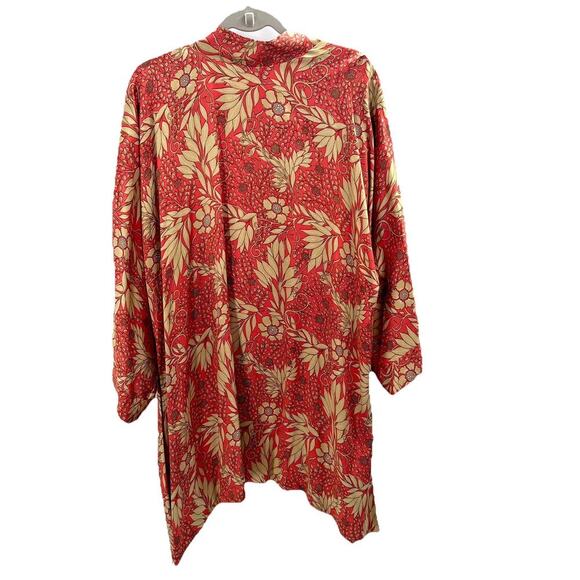 Vintage Custom Boho Colorful Orange Gold Floral Silk Kimono Cardigan - Picture 2 of 7